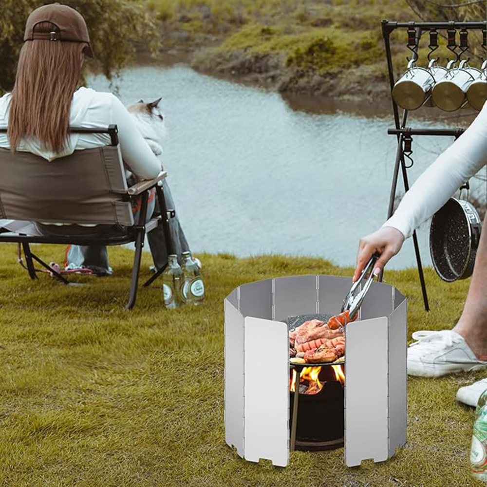 Camping Cooking Set Lightweight - 8/9/10/12/14/16 Plates Folding Camping Stove Windshield