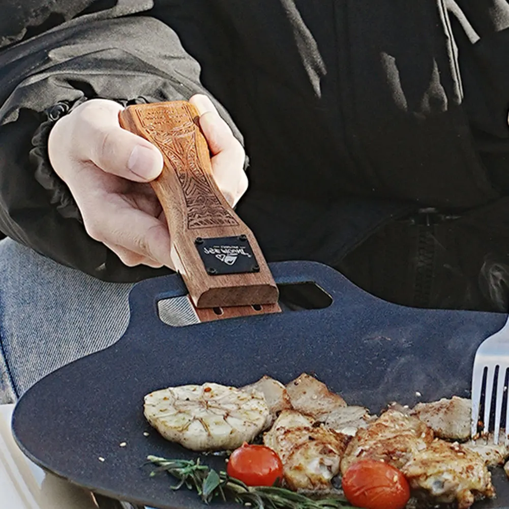 Camping Cooking Pan - Outdoor Natural Wood Grill Pan Handle