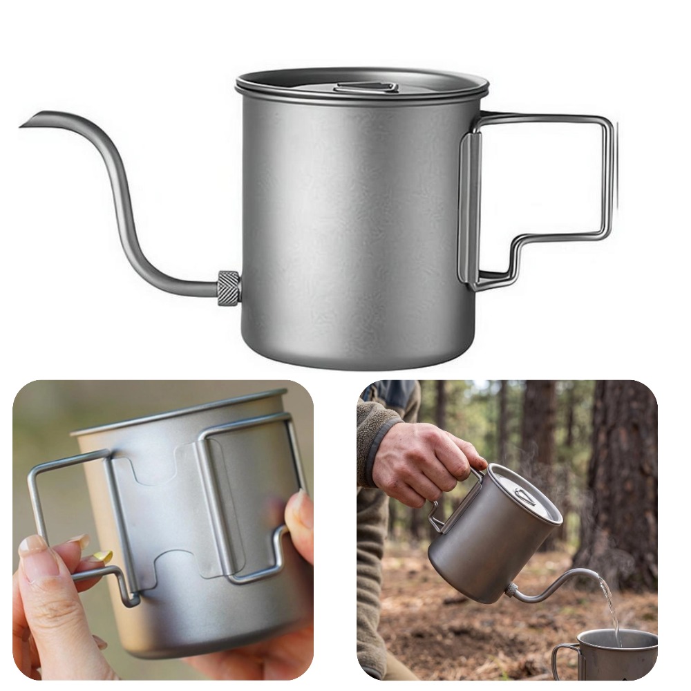 Camping Cooking Set Lightweight - 420ml Pure Titanium Camping Coffee Pour