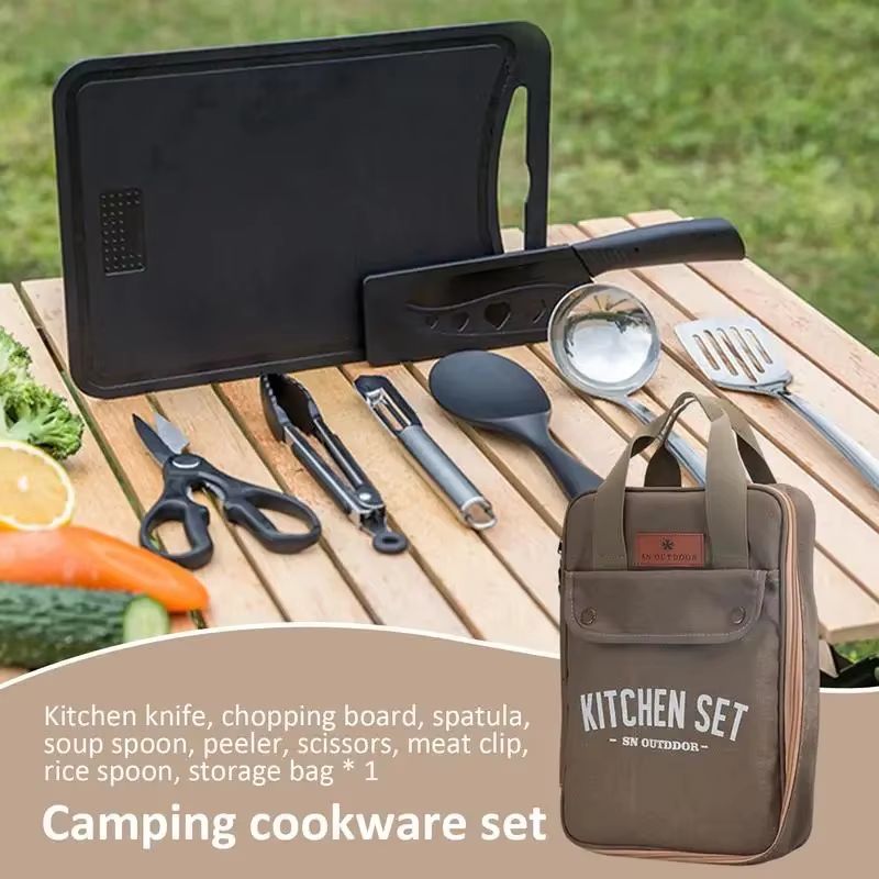 8pcs Camping Kitchen Cookware  - Camping Cooking Utensils Storage ulasan dan harga