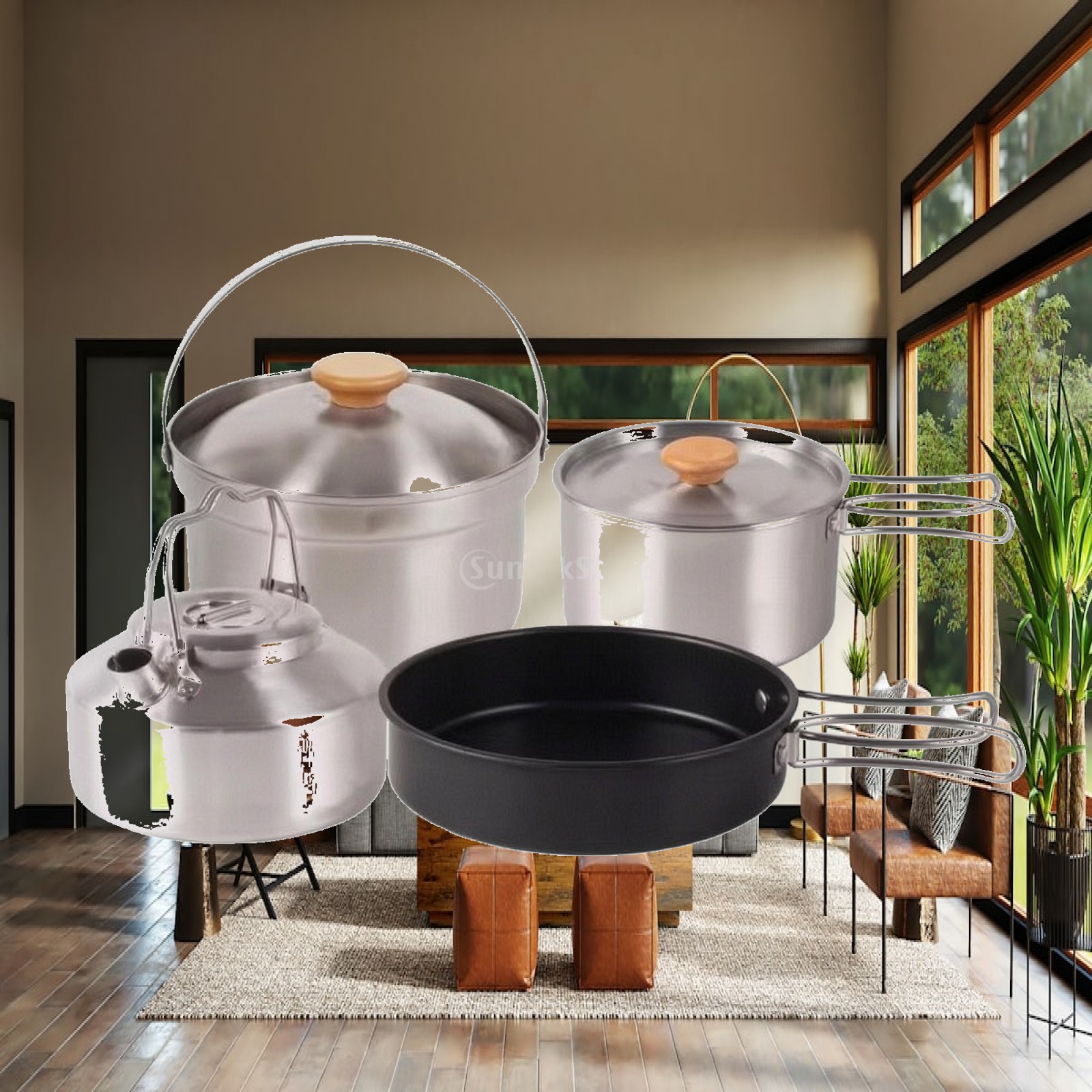 4 Pieces Stainless Steel Camp  - Camping Cooking Kettle ulasan dan harga
