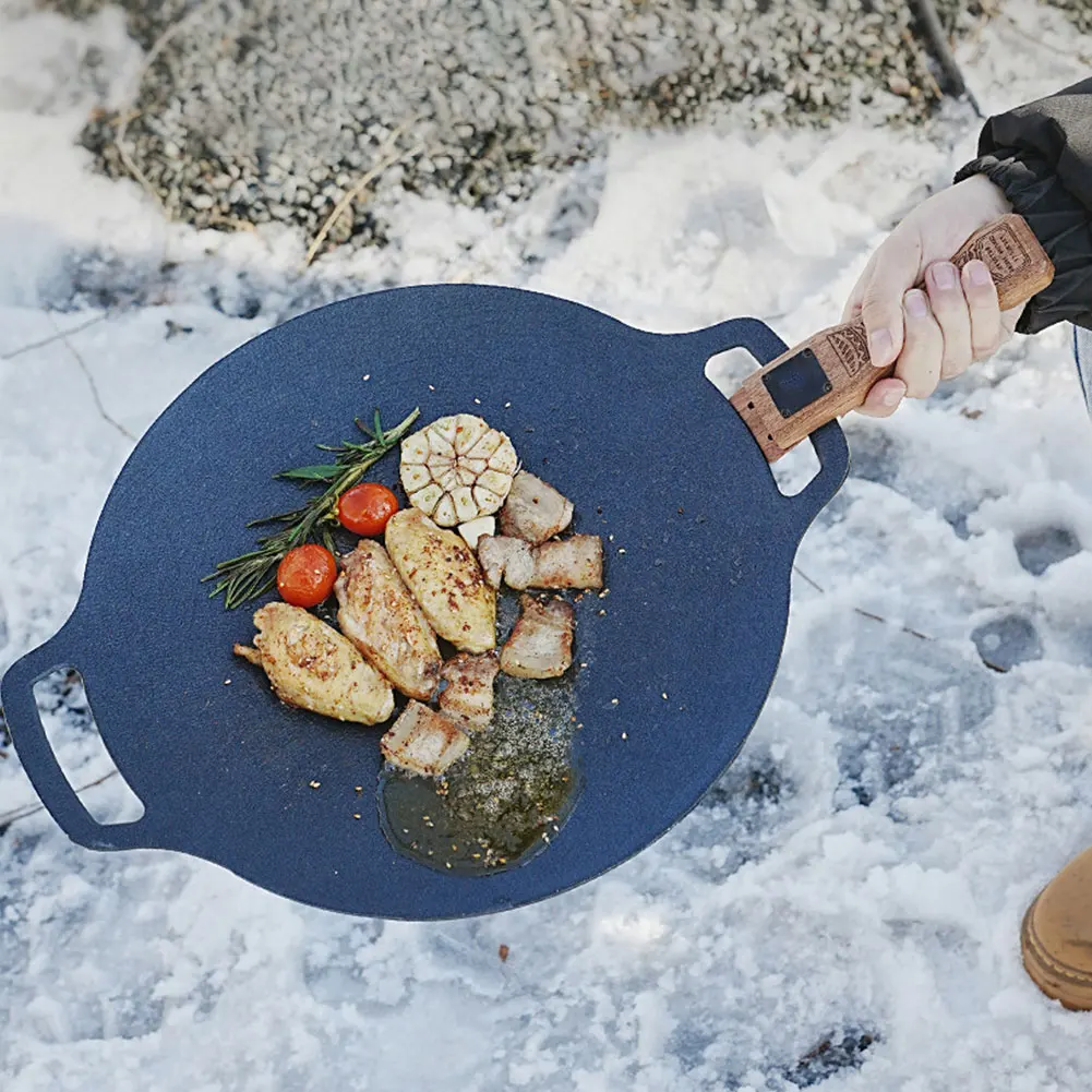 Outdoor Natural Wood Grill Pan - Camping Cooking Pan ulasan dan harga