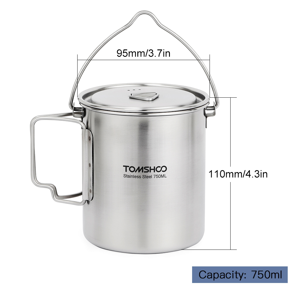 TOMSHOO 750ml Stainless Steel  - Camping Cooking Pot With Lid ulasan dan harga