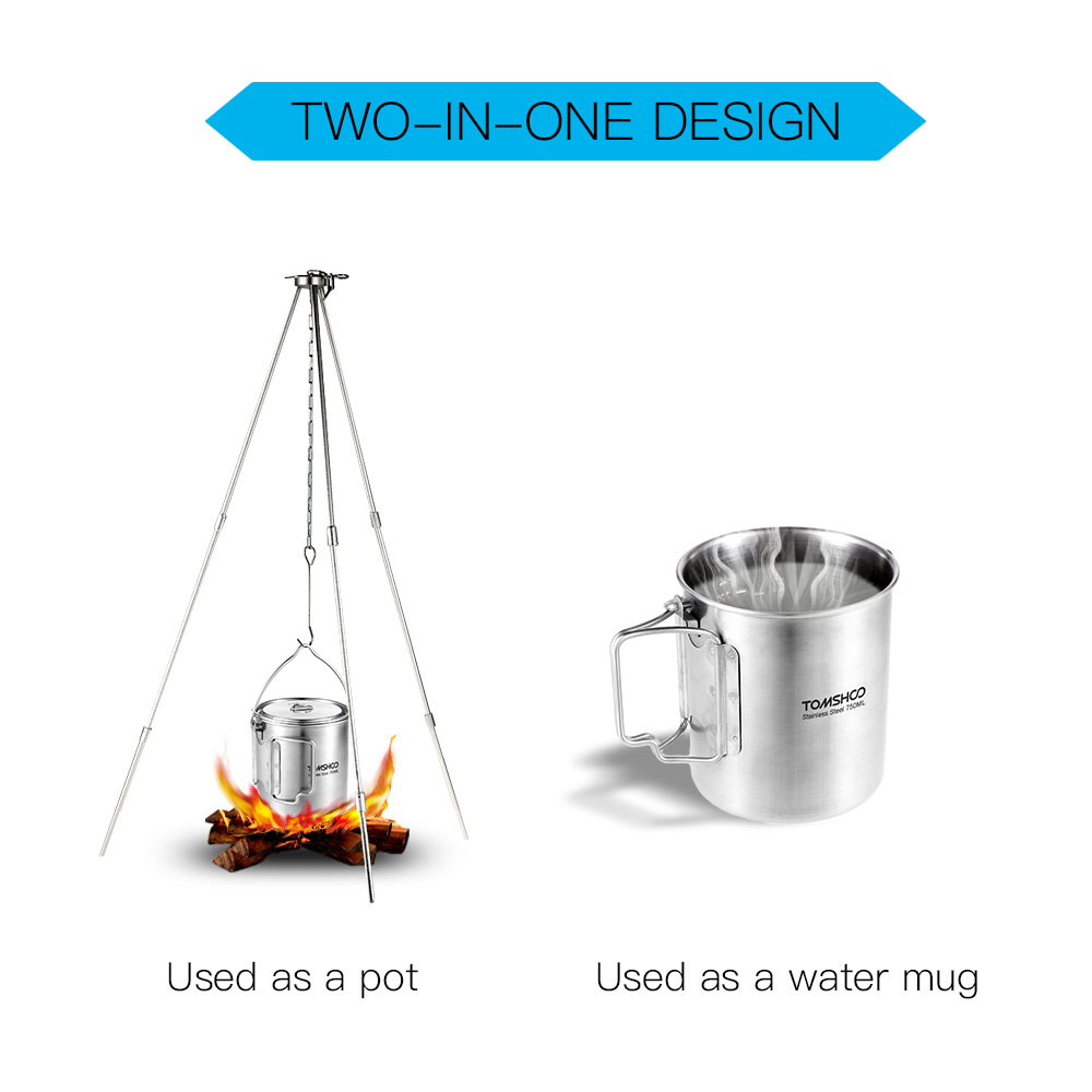 TOMSHOO 750ml Stainless Steel  - Camping Cooking Pot With Lid ulasan dan harga
