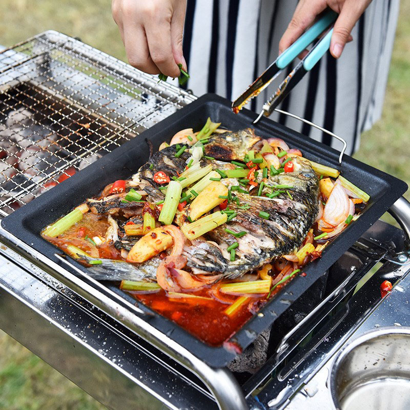 Outdoors Thick Square Grill Pa - Camping Cooking Pan ulasan dan harga